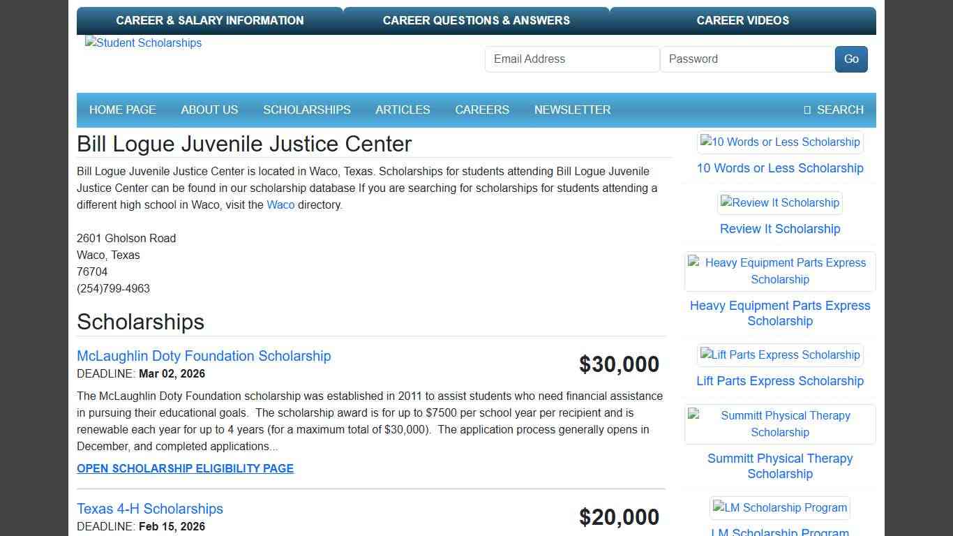 Bill Logue Juvenile Justice Center Scholarships